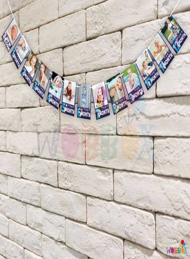 WOBBOX Photo Banners Space Blue Theme 1 to 12 Month, Photo Banner for First Birthday, Photo Banner New Born to 12 Months - Image 4